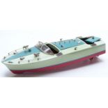 TMY K&O KMK, Japan, wooden model of a boat with electric motor, 45cm long.