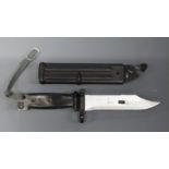 AK47 bayonet with 14.5cm serrated blade and wire cutting scabbard.