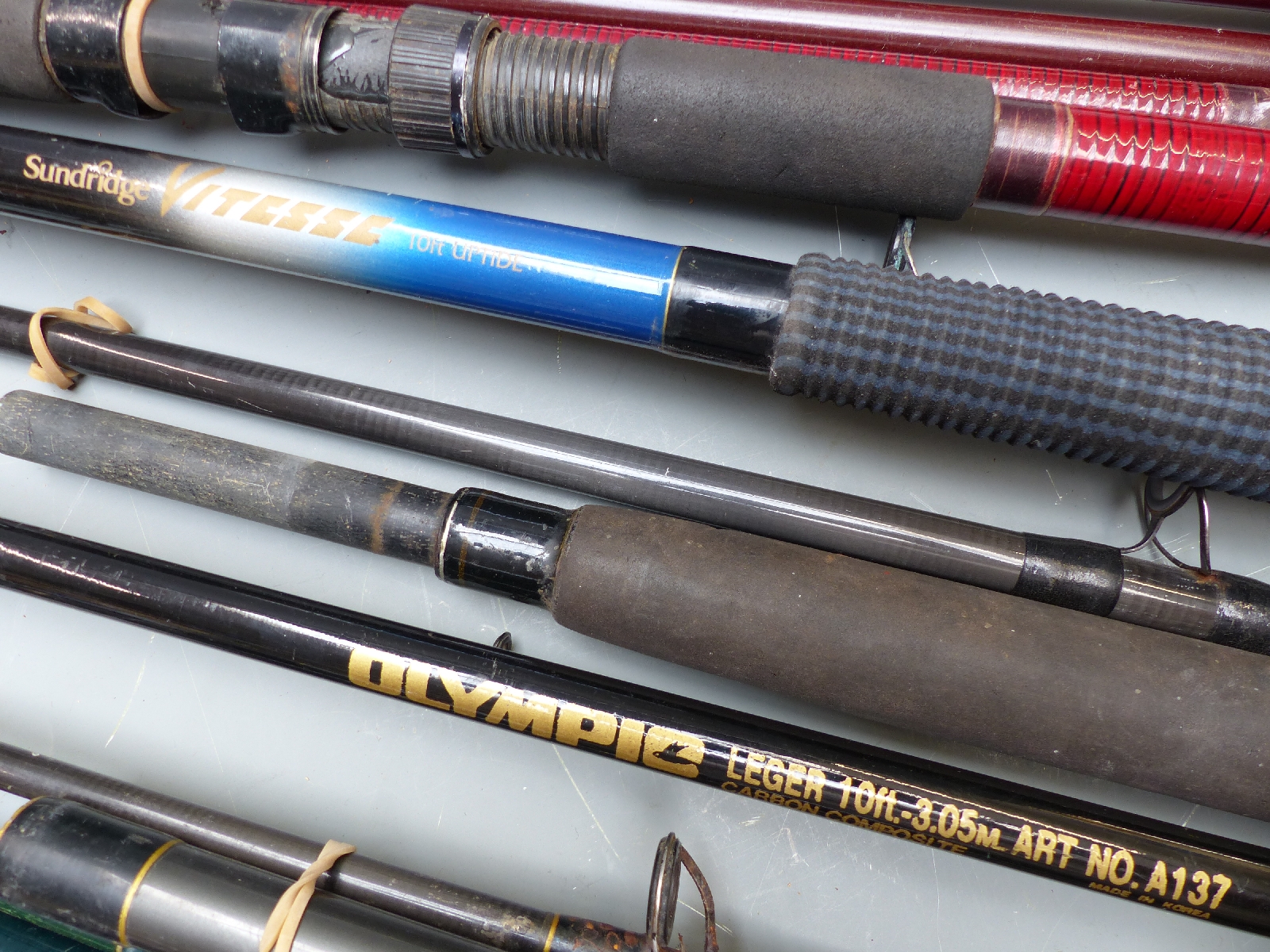 Eight fly fishing and coarse float fishing rods including Norman ...
