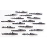 Sixteen Neptun and similar diecast model waterline ships including Somers, Umikaze, Inglefield