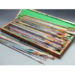 A large collection of metal archery arrows, various manufacturers including Easton, Practistreak,