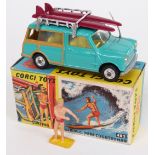 Corgi Toys diecast model car Surfing With The B.M.C. Mini-Countryman with mint green body, lemon