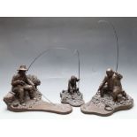 Three David Hughes sculptures one limited edition (number 4) Fisherman Richard Walker holding a