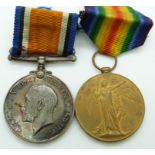 British Army WWI medals comprising War Medal and Victory Medal named to 202925 A P Brewer