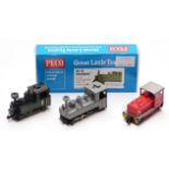 Four 00-9 gauge narrow locomotives including Peco O-6-OT GL-6 Dennis, in original box