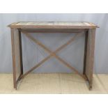 Industrial/ shopfitting/ haberdashery Superdry display stand/ table with oak plank top and