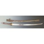 Japanese NCO sword with faux shagreen handle, 68cm curved fullered blade and metal scabbard.