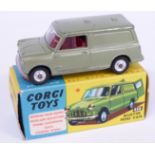 Corgi Toys diecast model Austin Mini Van with green body and red interior 450, in original box.