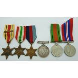 WWII British medals comprising 1939/45 Star, Italy Star, Africa Star with clasp for 1st Army,