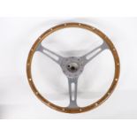Aluminium wood-rimmed classic car steering wheel with splined fitting, diameter 38cm