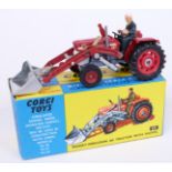 Corgi Toys diecast model Massey-Ferguson '165' Tractor With Shovel with red body and hubs, silver