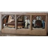 Victorian carved oak Gothic Revival triptych mirror/window frame, 71x150cm