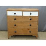 Victorian pine chest of two over three graduated drawers, the top two painted. W109 x D45 x H106cm