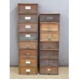 Four oak office/shopfitting/haberdashery Stolzenberg filing cabinets with lift and slide fronts