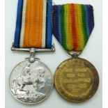 British Army WWI medals comprising War Medal and Victory Medal named to 26259 Pte G Martin,