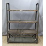 Industrial/ shopfitting/ haberdashery Superdry display stand/ table with slatted shelves W130 x