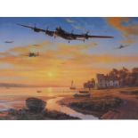 Three signed limited edition RAF Lancaster prints comprising NIcolas Trudgian Home at Dawn (339/500)