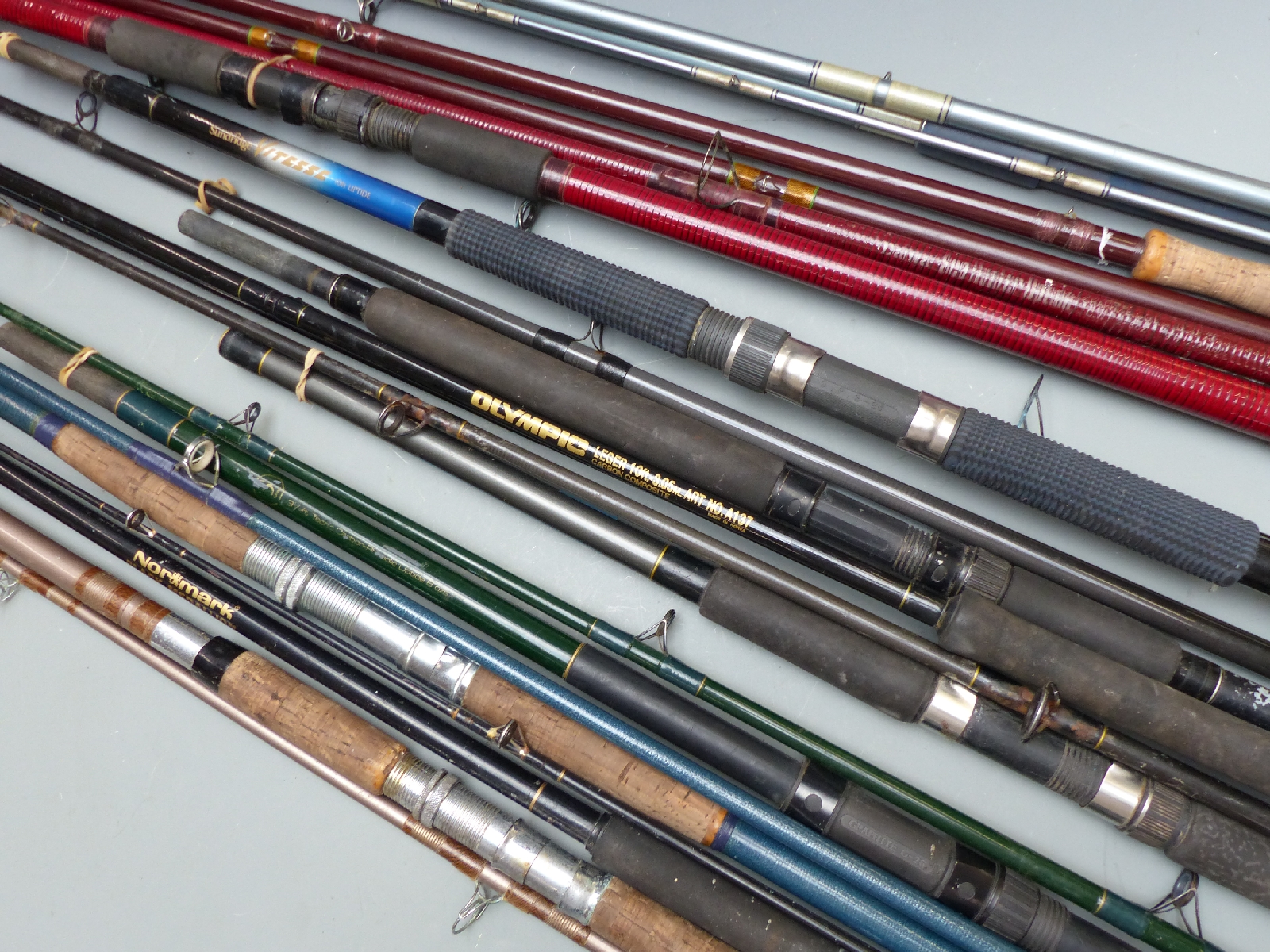 Eight fly fishing and coarse float fishing rods including Norman ...