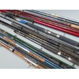 Eight fly fishing and coarse float fishing rods including Norman Conquest, Bruce and Walker,