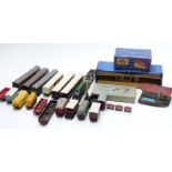 Thirty-one Hornby Dublo 00 gauge locomotives, coaches, wagons, buildings and accessories including