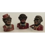 Three novelty cast metal mechanical negro money boxes