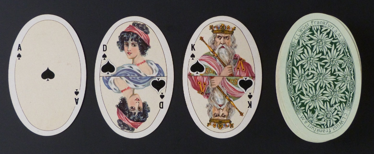 C.L.Wust, Frankfurt, Germany playing cards. Oval patience cards No. 240. Double ended courts, German