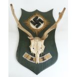 Nazi German wall plaque with mounted antlers, height 58cm