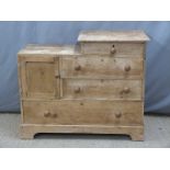 Pine break top chest of four drawers with cupboard. W106 x D45, x H87cm