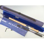 'Plus 3' six piece travelling fly fishing rod, 13' 3", line weight #8/9, in case and a Hexana spin