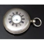 J A Aubert Freres white metal half hunter pocket watch with blued hands, black Roman numerals, white