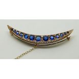 WITHDRAWN Victorian crescent brooch set with synthetic sapphires and diamonds, in original box