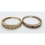 Two 9ct gold half eternity rings, 3.5g