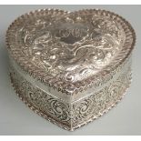 Heart-shaped trinket box, Sheffield 1888 maker Atkin Brothers, length 9.5cm, weight 108g