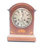 Inlaid mahogany shelf mantel clock with silvered Roman dial and two train movement by Philip Haas