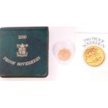 1980 proof gold full sovereign, cased with certificate