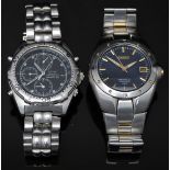 Two Seiko gentleman's wristwatches comprising Sports 150 chronograph ref. 7T42-6A00 with black dial,