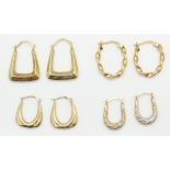 Four pairs of 9ct gold earrings, 2.6g