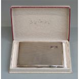 George VI hallmarked silver cigarette case with engine turned decoration and gift interior,