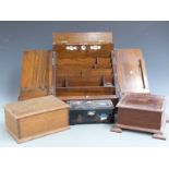 19thC walnut stationery box and three other wooden boxes