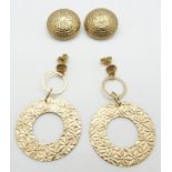 Two pairs of 9ct gold earrings one pair by Milor, 8.2g