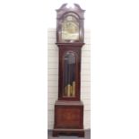 Early to mid 20thC longcase clock with silvered chapter ring, two train chiming movement and