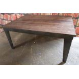 Industrial/haberdashery/shopfitting steel and inset plank top table (in two parts for easy