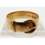Victorian 18ct gold buckle ring, Birmingham 1890, 6.4g, size T