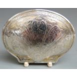 18th century silver gilt shell shaped snuff box with engraved shell design to lid, unmarked, width