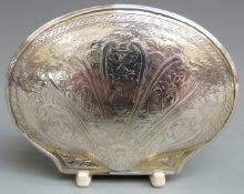 18th century silver gilt shell shaped snuff box with engraved shell design to lid, unmarked, width