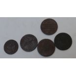 Four early 19thC penny tokens to include Bath, Bristol, Tavistock and Cornwall together with a
