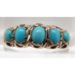 Edwardian 9ct gold ring set with turquoise cabochons, Birmingham 1901, 1.2g, size K