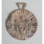Lead pendant / horse harness decoration with king's head or similar to each side, length 6.5cm