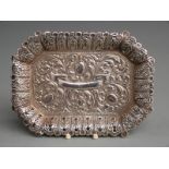 White metal pin tray with pierced and embossed decoration, no visible marks, width 14cm weight 84g