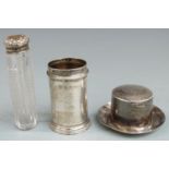 Hallmarked silver pepper base, Victorian match striker liner, Birmingham 1896, weight of both 58g